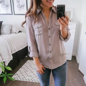 Grey Satin Button Down